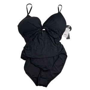 La Blanca Island Goddess Twist Keyhole One Piece Swimsuit Black Size 12 New